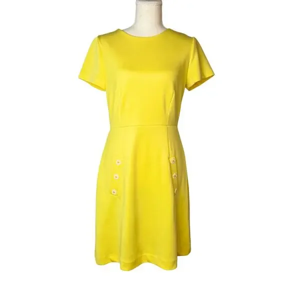 Betsey Johnson A-Line Mini Dress Yellow Women’s 4 Daisy 60s Retro Dopamine - Picture 1 of 16